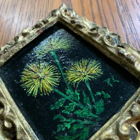 VTG 4 Floral Original Oil Paintings Gold Frames Black Philippa Connolly 1970 - Picture 6 of 16